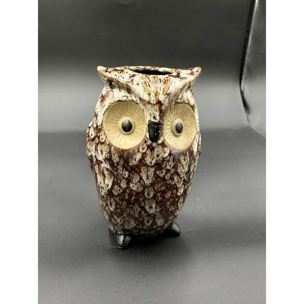 Elegant Expressions Ceramic Owl Vase 8" Wild Life Brown Spotted